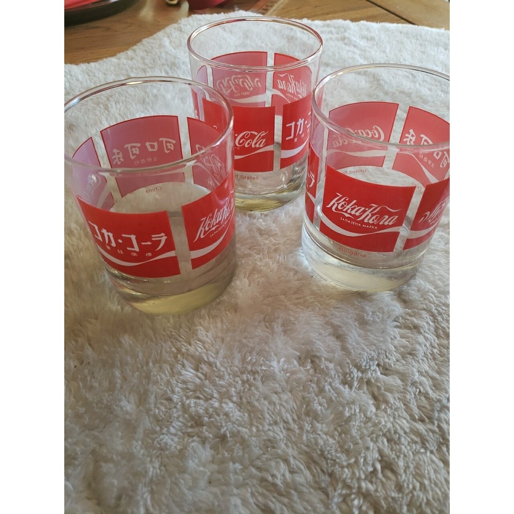 Vintage‎ Coca Cola 12 oz Glasses Set of 3, 5 different languages